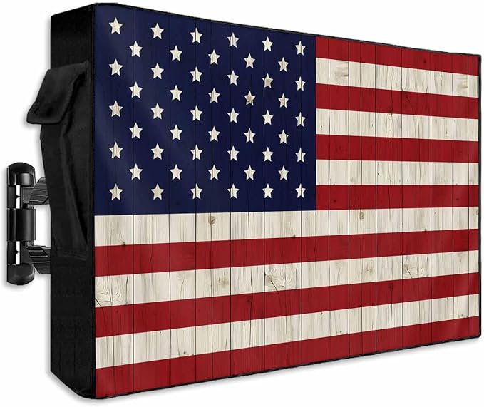 Outdoor TV Cover for Outside Flat Screen,American Flag on Wood Plank,600D Thick Waterproof Weatherproof Outdoor TV Screen Protector with Zipper for 48 to 50 Inch Flat Screens