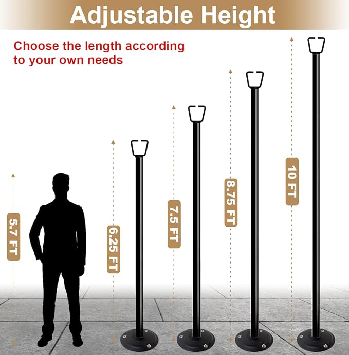 Queension 10FT Ground Base String Light Poles for Outdoor String Lights for Garden, Backyard, Patio Lighting Stand for Parties, Bistro & Weddings, 4.2lbs, 2 Pack