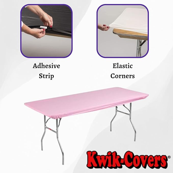 Kwik-Covers 6' Rectangle Plastic Table Covers 30" x 72", Bundle of 5 (Pink)