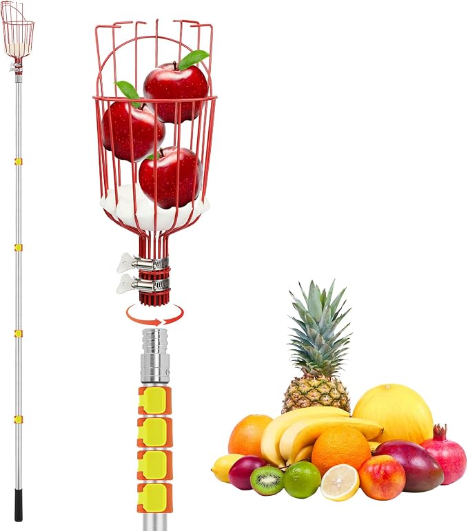 SANLIKE Fruit Picker Pole with Basket 18FT Adjustable Higher Lightweight Fruit Grabber Tool with Extension Pole for Apple Avocado Lemon Peach Pear Mango and Other Fruit Tree Harvester