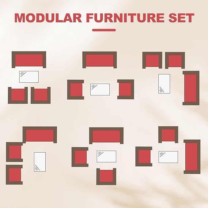Patio Furniture Set 4 Pieces, Outdoor Patio Furniture Set with Rattan Wicker Chairs, Glass Table and Cushions for Porch, Balcony, Backyard, Garden, Poolside, Brown & Red