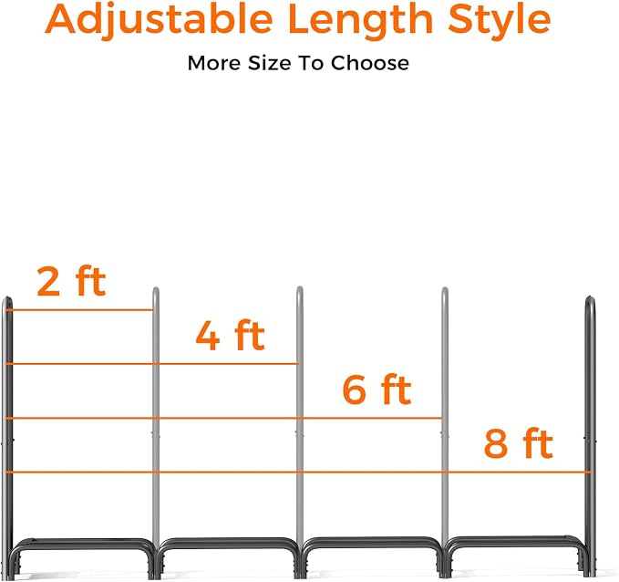 Firewood Rack, 8ft Heavy Duty Fire Wood Storage Racks for Indoor Outdoor, Metal Log Holders for Firewood, Fireplace Wood Pile Storage Stacker Organizer, Black