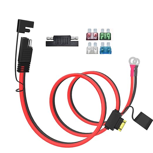 ELFCULB 3.3FT 10AWG SAE Battery Connectors Extension Cord Cable with 5 Fuse Compatible with Solar Generator Battery Charger,SAE to O Ring, for Solar Accessories