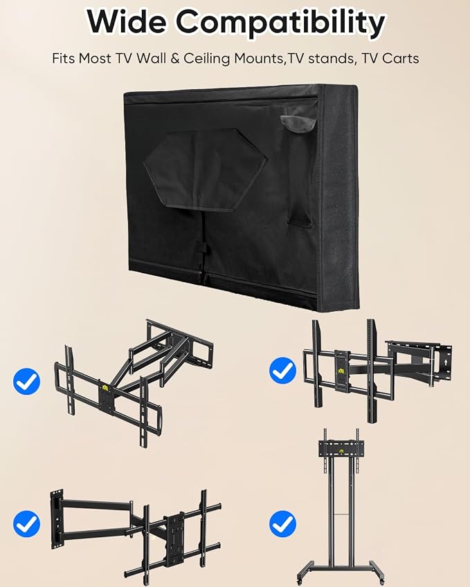 FORGING MOUNT Outdoor TV Cover 70-75 inch with Zipper,Weatherproof Cover Size 68" W x 42" H Waterproof for Outside Flat Screen TVs, Soft Non Scratch Interior,600D Thick Fabric Protector-Black