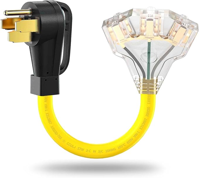 50 Amp to 110 RV Adapter, 50 Amp to 15 Amp Adapter Plug, 4 Prong NEMA 14-50P to 3X 5-15R/5-20R Household Outlets