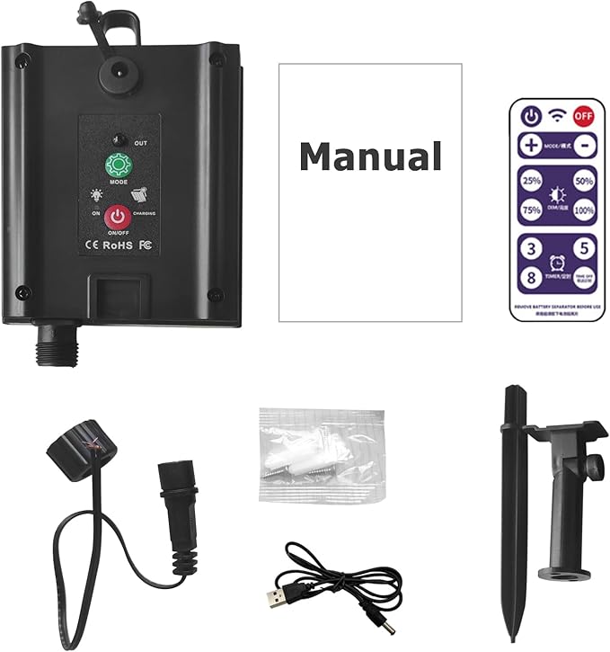 ZPSHYD Solar Battery Box for LED String Lights, Outdoor String Lights Control Panel with DC Charging 8 Remote Control Modes Pack Powered Lithium Panel Light w/Remote Control (24V)
