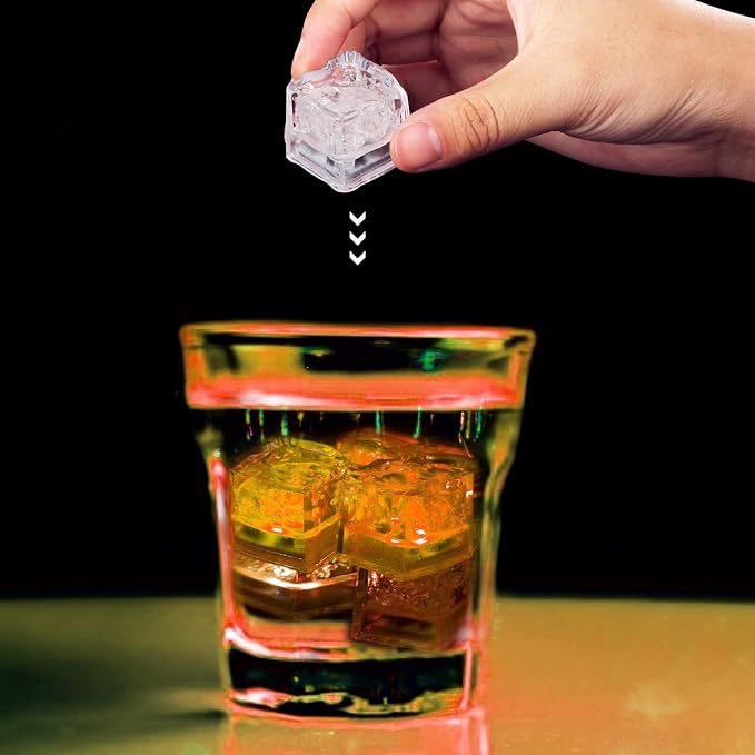 Light Up Ice Cubes for Drinks Orange, 12 PCS LED Ice Cubes Liquid Activated, Glow in The Dark Waterproof Ice Cubes for Home Bar Supplies Summer Party Wedding Decor,Orange