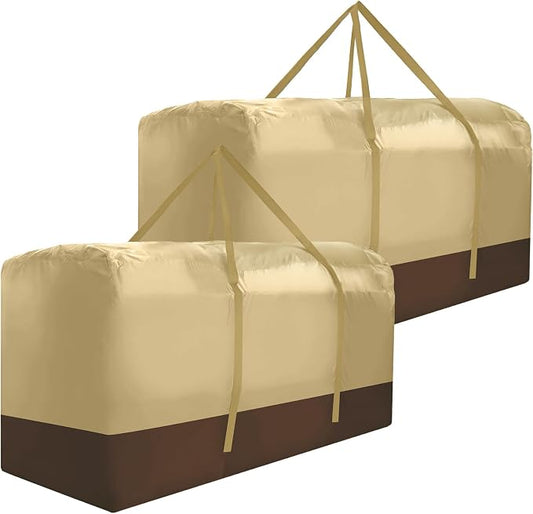 Outdoor Cushion Storage Bag Extra Large 420D Oxford Waterproof Patio Cushion Storage Bags with Zippers and Handles, 60" L x 20" W x 28" H (Beige,2 Pack)
