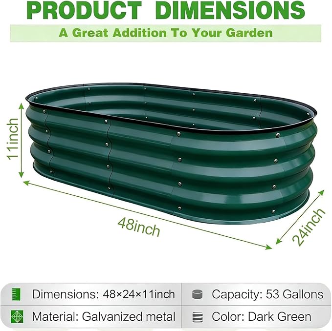 GrowHaus 4x2x1ft Galvanized Raised Garden Bed, Planter Boxes Outdoor Metal Garden Beds for Planting Vegetables Flowers Herbs Dark Green 2 Pack