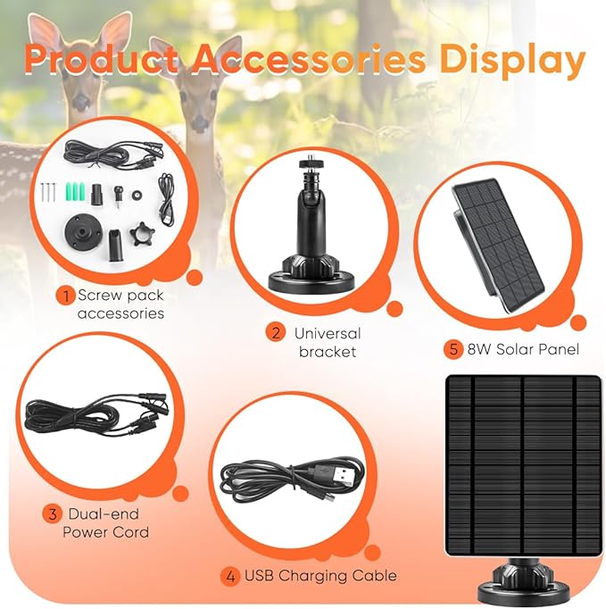 Trail Camera Solar Panels,3W Solar Kit Build-in 5000mAh Rechargeable Battery, Hunting Accessories for IP66 Waterproof, 5V Solar Power for Trail Camera