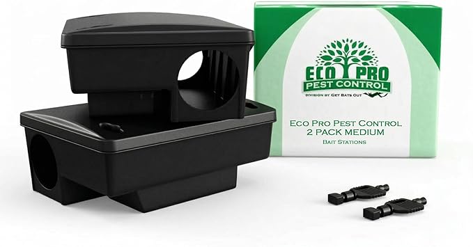 Mouse Bait Station 2 Pack Medium Size, Tamper Resistant Lockable Bait Boxes Indoor Outdoor, High Capacity Mid Size Rodent Bait Box with Key, Reusable Weather Resistant Pest Control