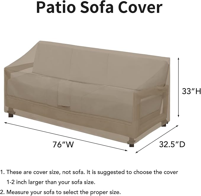 Easy-Going Waterproof Patio Sofa Cover UV Resistant 3 Seater Outdoor Sofa Cover Weatherproof Lawn Patio Furniture Cover with Tape Sealed Seam (76Wx32.5Dx33H inch, Camel)