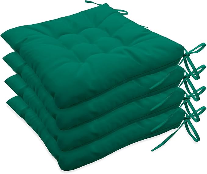 Outdoor Indoor Tufted Chair Cushions, Seat Cushions with Ties, Chair Pads Waterproof for Porch Kitchen Office Garden Jade Green 16" x 16", Set of 4