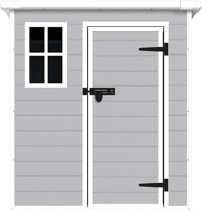 YOPTO 6x6 FT Storage Shed Garden House with Lockable Doors and Vents Waterproof Resin Outdoor Tool Cabinet W/Floor & Window,for Bicycles,Lawnmowers,Lawn,All Weather Use,Gray