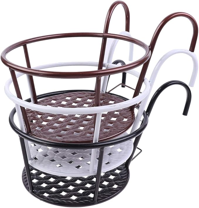 Hanging Railing Planters Baskets Art Hanging Flower Stands Balcony Flower Pot Holders Plant Iron Racks Fence Metal Potted Stand Mounted Balcony Round Plant Basket Shelf Container Box,Garden Steel Pots