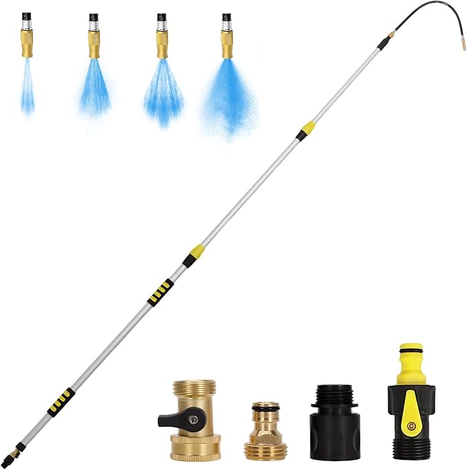 20FT Reach Gutter Cleaner, Gutter Cleaning Tools from the Ground with 3/4" Brass Shut-Off Valve & Bendable 360° Rotating Water Wand for Garden Hose, Safe Cleaning for 2nd Story Homes