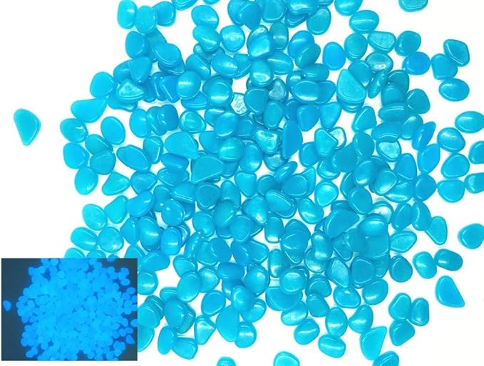 Glow in the Dark Garden Pebbles Stone for Walkway Yard and Décor (Blue 200Pcs)