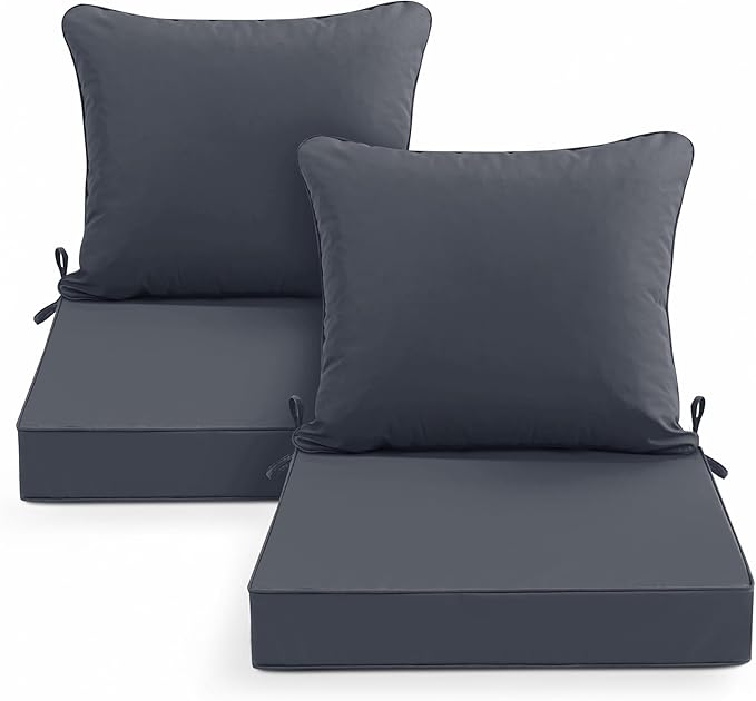 Summsun Outdoor Chair Cushion 19 x 19 Inch, Backrest and Seat Cushion Set for Patio Furniture with Water Resistant Removable Cover, Dark Grey, Set of 2