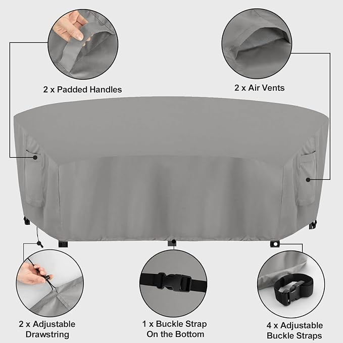 OutdoorLines Waterproof Curved Outdoor Sectional Cover - UV Resistant Windproof Patio Sectional Sofa Covers for Deck, Lawn and Backyard, Heavy Duty Furniture Covers (120Lx36Dx38Hx82FL, Grey)