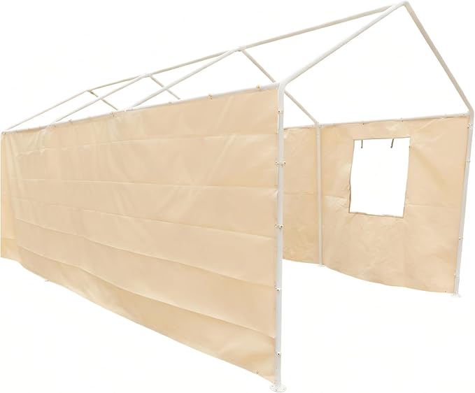 Rutile 10x20 Carport Replacement Sidewall, 180G PE Waterproof & UV Protected Sidewall Cover (Beige, Sidewall kit Panel Set of 4 w/o Mesh Windows)