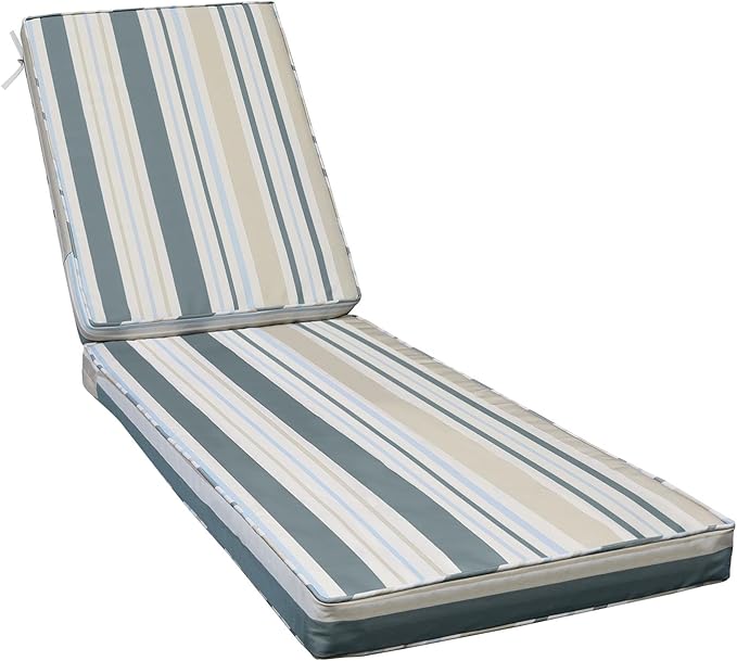 AAAAAcessories Outdoor Chaise Lounge Cushions, Fade-Resistant, Waterproof Patio Furniture Replacement Cushions, 75" x 24.5" x 3", Slate Gray Blue Coastal Stripe