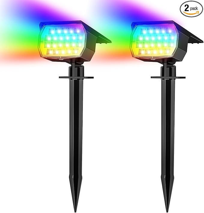 WENATY Solar Spot Lights Outdoor Color Changing, [7 Mode/2 Pack] Christmas Landscape Spotlights, Solar Lights Outdoor Waterproof, Solar Led Powered Flood Light for Outside Pathway Yard Garden Walkway