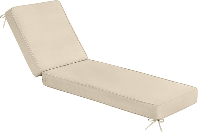 Sundale Outdoor Olefin Chaise Lounge Cushion, Water-Resistant Patio Lounge Chair Cushion, Thick Lounger Pad with 4 Straps Beige, 80 x 26 x 4 Inches