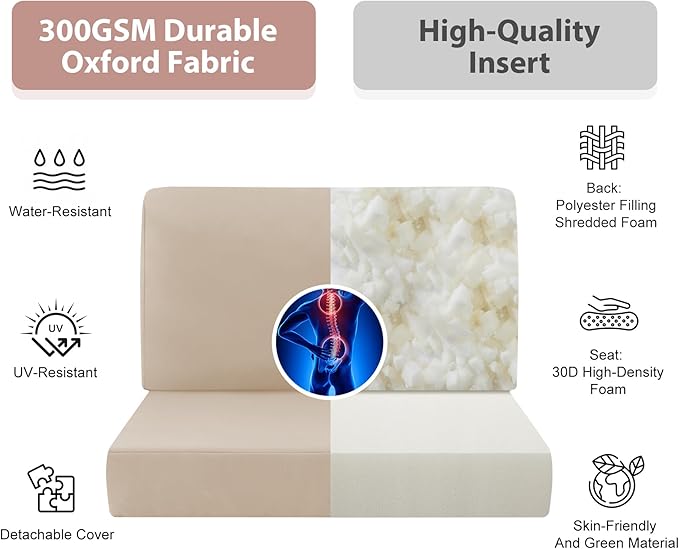 9-Piece Patio Furniture Cushions Set, Replacement Outdoor Cushions for 4-Seat Patio Sectional, Waterproof & Fade Resistant Deep Seat Cushion for Outdoor Sofa, Beige
