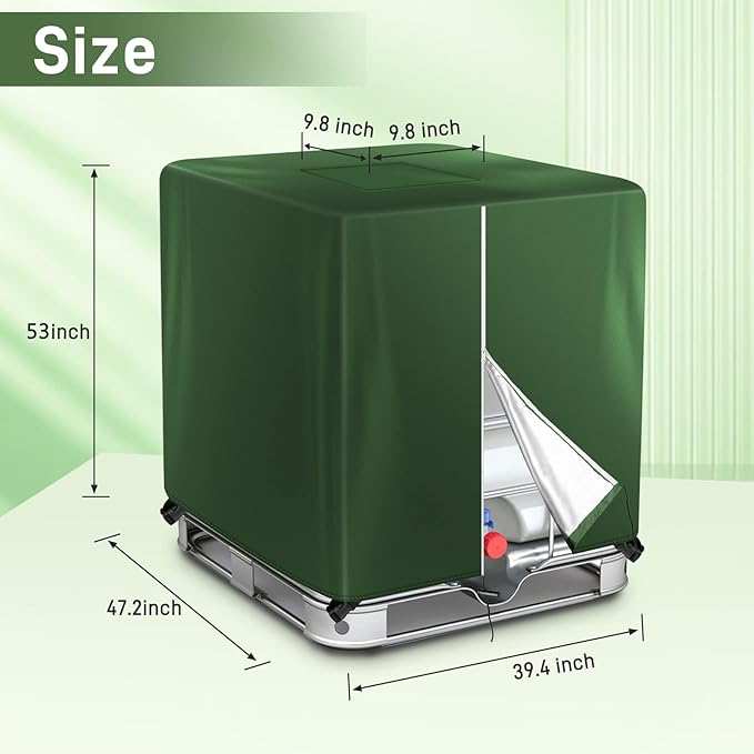 IBC Tote Cover 330 Gallon Water Tank Protection Cover Zipper 420D Heavy Waterproof Sunscreen Material 1000L Outdoor Garden Green