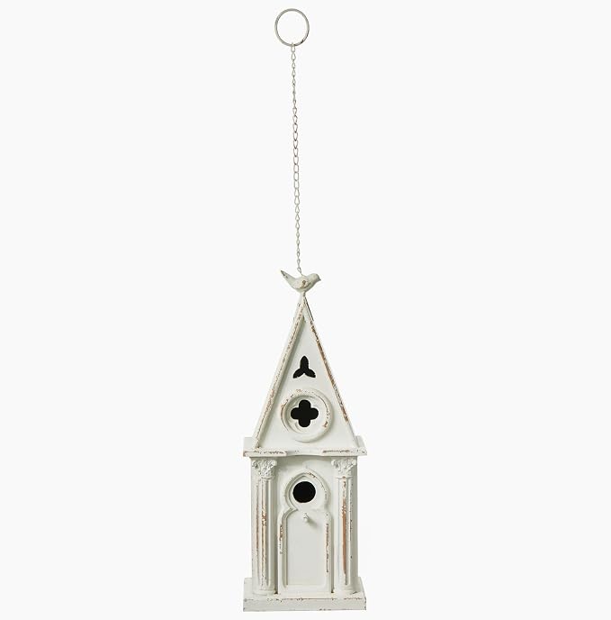 22.4" H Wooden Birdhouse, Hanging Bird Houses for Outside with Pole for Finch, Bluebird, Cardinals, Vintage Church Bird House Garden Patio, Distressed Wood Birdhouse Country Cottages
