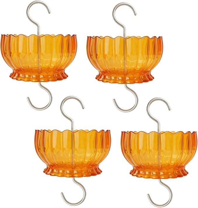 Extra Large Ant Moat for Hummingbird Feeder - Pack of 4PC x 9 OZ Capacity Insect Guard Daisy (Orange Yellow)