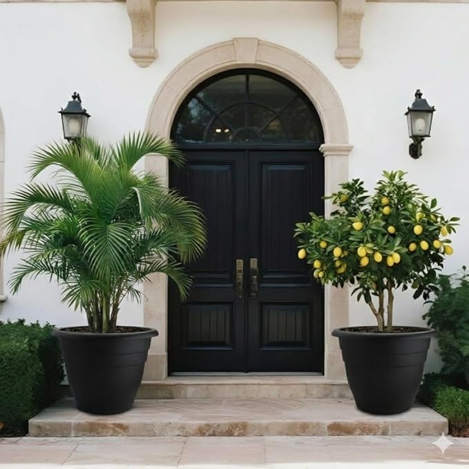 RooTrimmer 20 Inch Large Plant Pots Outdoor,6 Pack Black Plastic Planters with Drainage Holes,Heavy Duty Lightweight Flower Pots for Trees,Fiddle Leaf Fig,Palm,Patio & Garden