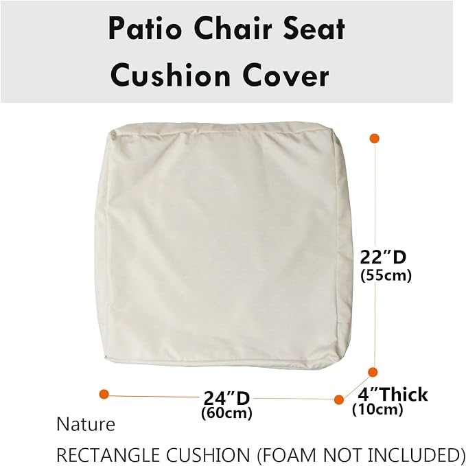 Patio Seat Cushion Covers,Washable Slip Covers Replacement,Waterproof Outdoor Furniture Chair Cushion Pillow Seat Cover for Couch,Garden,Sofa,Khaki,24"×22"×4"(4 Covers Only)