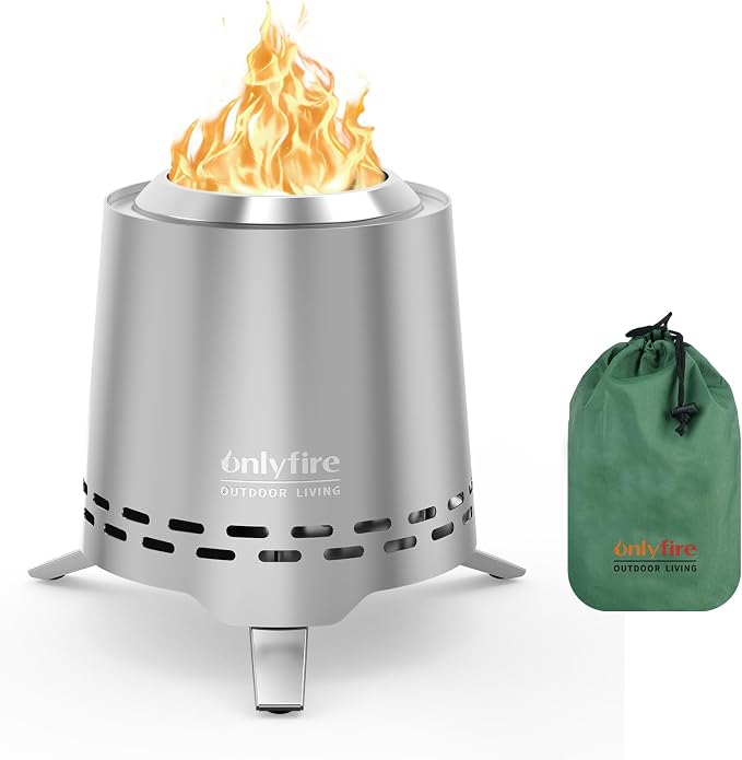 Portable Fire Pit with Pot Bracket & Carry Bag, 7.8” Camping Stove, Tabletop Fireplace, Smokeless Wood Burning Firepit for Outdoor Patio Backyard RV Tailgating, Sliver FP053