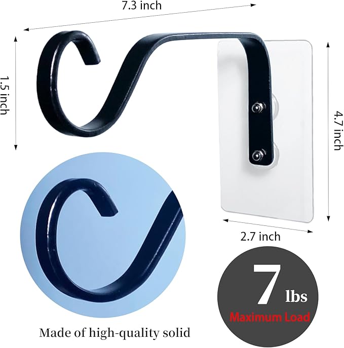 4-Pack Window Bird Feeder Hook, Strong Hanger with Traceless Adhesive & Screws, Window Mounted Load-Bearing Hook for Bird Feeders, Wind Chimes, Plants (Black)