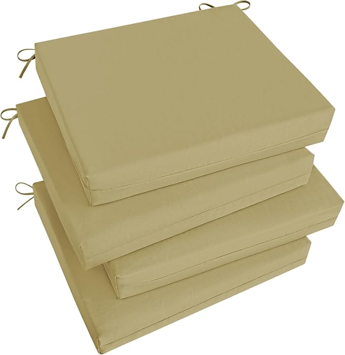 Basic Beyond Outdoor Chair Cushions Set of 4, Square Corner Outdoor Cushions for Patio Furniture, Water Resistant Patio Chair Cushions with 2 Ties, 18.5x16x3, Khaki