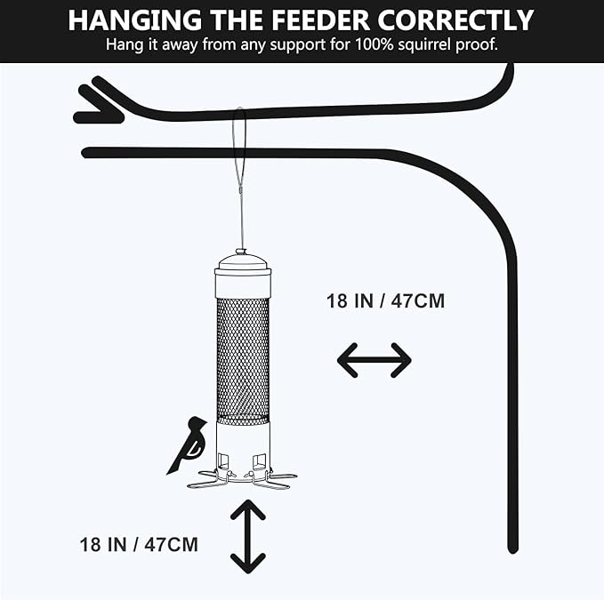 LCSEVEN Bird Feeders for Outdoors Squirrel Proof with Weight-Activated Perches, Hanging Bird Feeder for Outside, Metal Feeder for Wild Cardinal, Finch, Blue Jay, Chickadee, 3.6LB Seed Capacity, Black