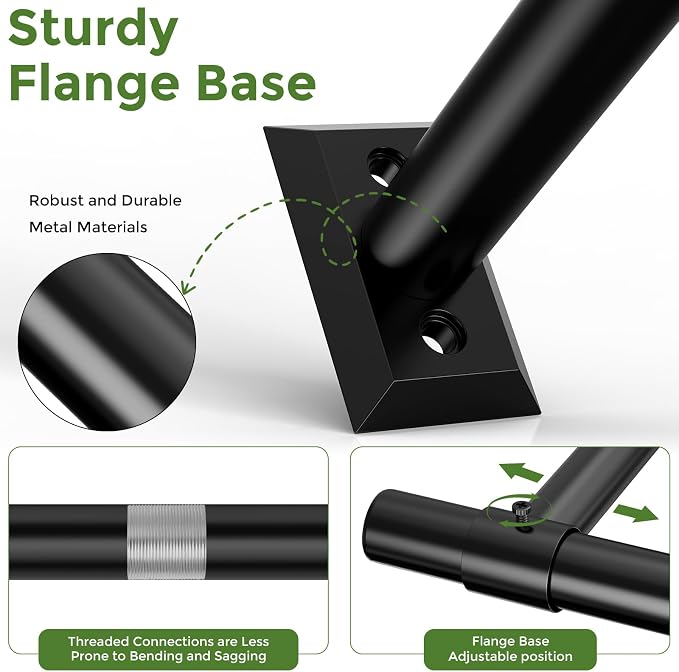 Window Plant Hanger for Indoor Plants, 80 Inch Hanging Plant Rod, 1 Inch Diameter Metal Rod, Hanging Plant Holder for Window Wall, Matte Black, Square Flange Base, Pots Not Included