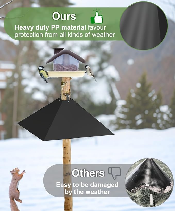 Queension Plastic Squirrel Baffle for 4x4 Post, Squirrel Guards for 3.5 to 4.5 Inch Feeder Poles for Keep Squirrels and Racoons Off Bird Houses, Black, 2 Pack