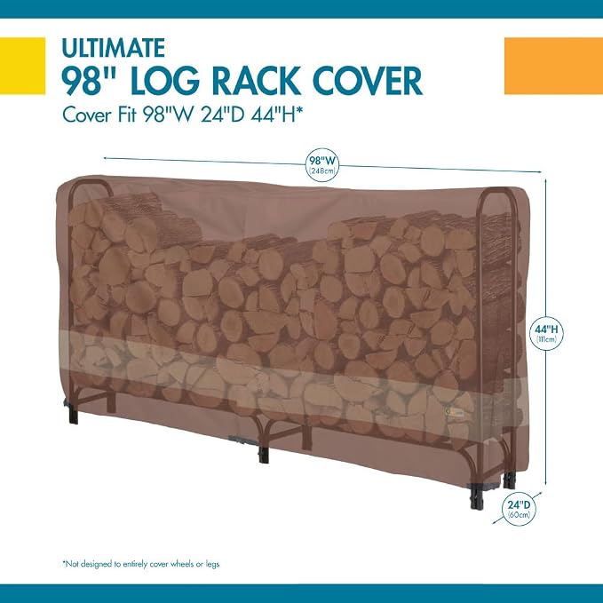 DUCKCOVERS Ultimate Waterproof 98 Inch Log Rack Cover, Outdoor Patio Cover