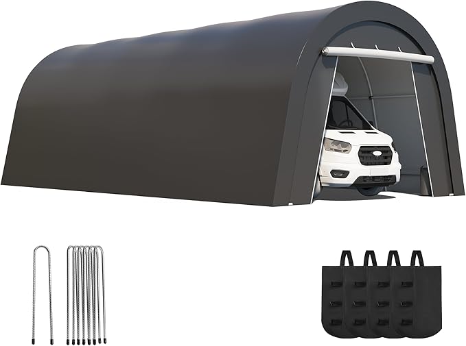 Wisteria Lane Heavy Duty Carport with 4 Cloth Bags, All-Weather Portable Garage with 2 Roll-up Doors, Car Canopy Storage Shelter Shed for Boat, Truck, or Garden Tools, 12' x 25'
