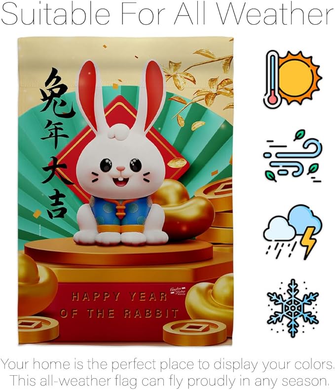 Lunar New Year Decorations Home Decor Flag Pole Banner Room Wall Art Patio Lawn Front Porch Outdoor Small Tapestry Yard Sign Year Of Rabbit Spring Festival Gifts Luck Chinese Decorations Made In USA