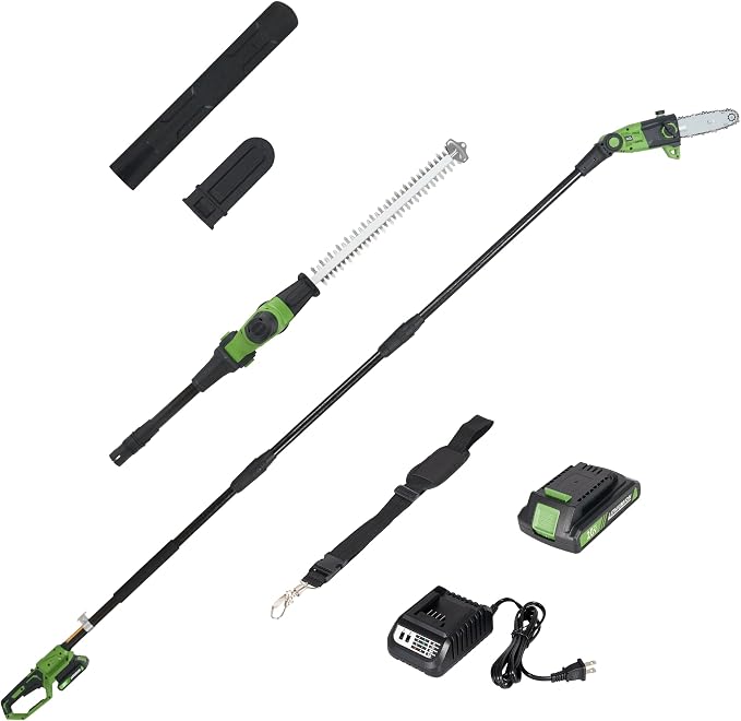 2-in-1 8" Cordless Pole Saw and 19" Pole Hedge Trimmer, Compatible with CURECURE 20V Battery, 9FT/9.37FT, 1500RPM Motor, Auto Oiling, Multi-Angle, Safety Lock, Use for Tree Trimming and Shrubs Pruning
