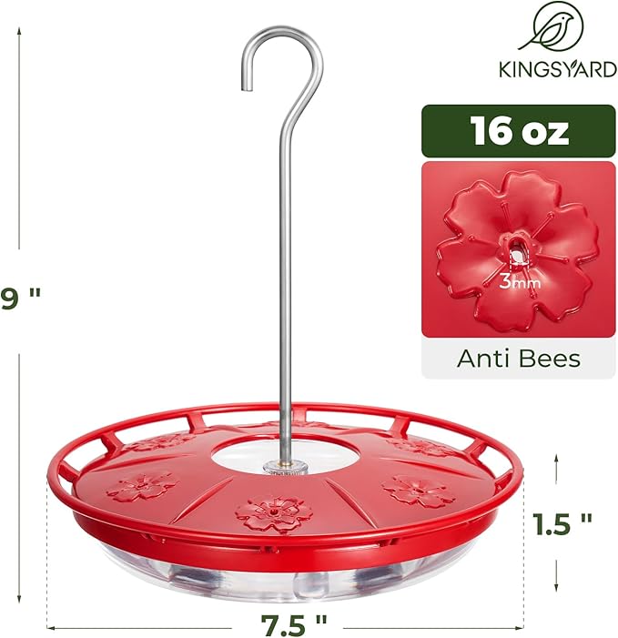 Kingsyard 2 Pack 16 OZ Disc Hummingbird Feeders for Outdoors Hanging, 6 Bee Proof Feeding Ports Humming Nectar Bird Feeder, Ant Moat Easy to Refill & Clean Leak-Proof, Garden Décor Gifts for Women Mom