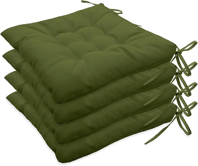 Outdoor Indoor Tufted Chair Cushions, Seat Cushions with Ties, Chair Pads Waterproof for Porch Kitchen Office Garden Olive Green 16" x 16", Set of 4