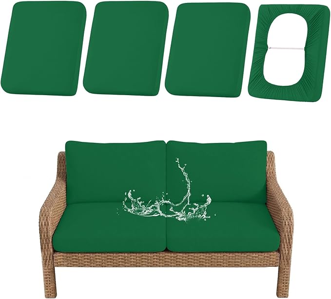 hyha Waterproof Outdoor Cushion Covers for Patio Furniture, Stretch Patio Chair Cushion Slipcovers, Coated UV Resistant Replacement Seat Covers, Solid Color (Green, 4PC)