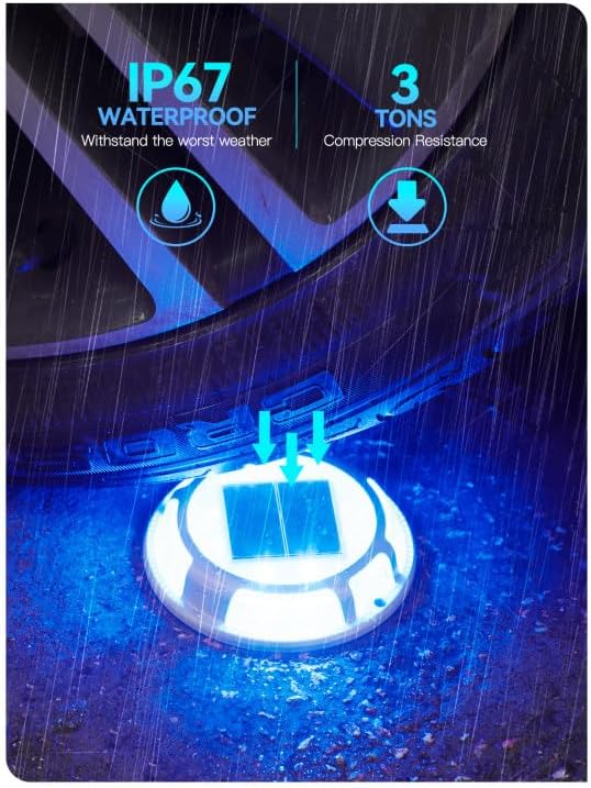 Solar Driveway Lights Dock Lights Waterproof 12 Pack, 2 Colors in 1 Outdoor LED Solar Deck Lights, Solar Powered Walk Way Light Road Marker for Warning Stair Pathway Patio(Blue & White)