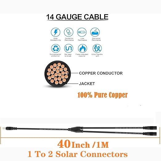 8mm Combiner 3.3ft 14AWG DC 8mm Male to Female 2X Combiner Cable Y Splitter Solar Parallel Adapter Cord for Jackery/Goal Zero/BLUETTI/Anker and more DC7909 Portable Power Station & Solar Panel