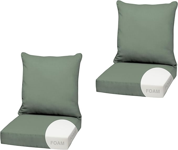 Arden earthFIBER Outdoor Foam Deep Seat Cushion (2-Pack), 22x24, Premium High-Density Foam, Never Flattens, Weather-Proof for Patio Chair Sofa Couch, Sage Green Texture