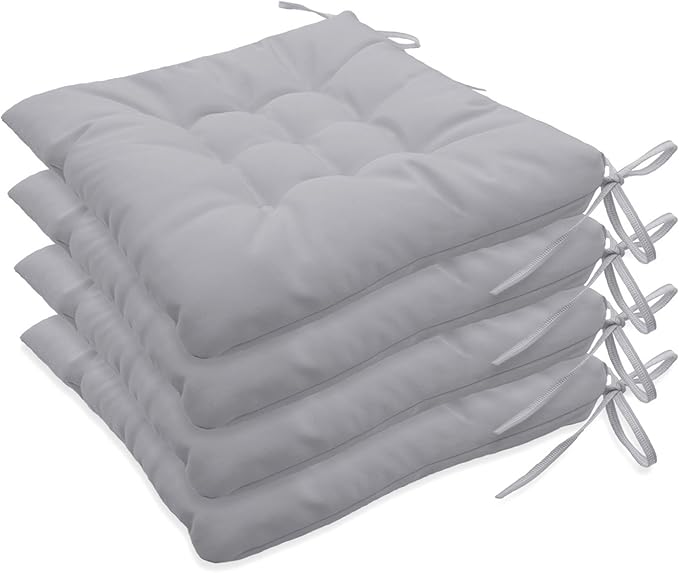 Outdoor Indoor Tufted Chair Cushions, Seat Cushions with Ties, Chair Pads Waterproof for Porch Kitchen Office Garden Pale Gray 16" x 16", Set of 4